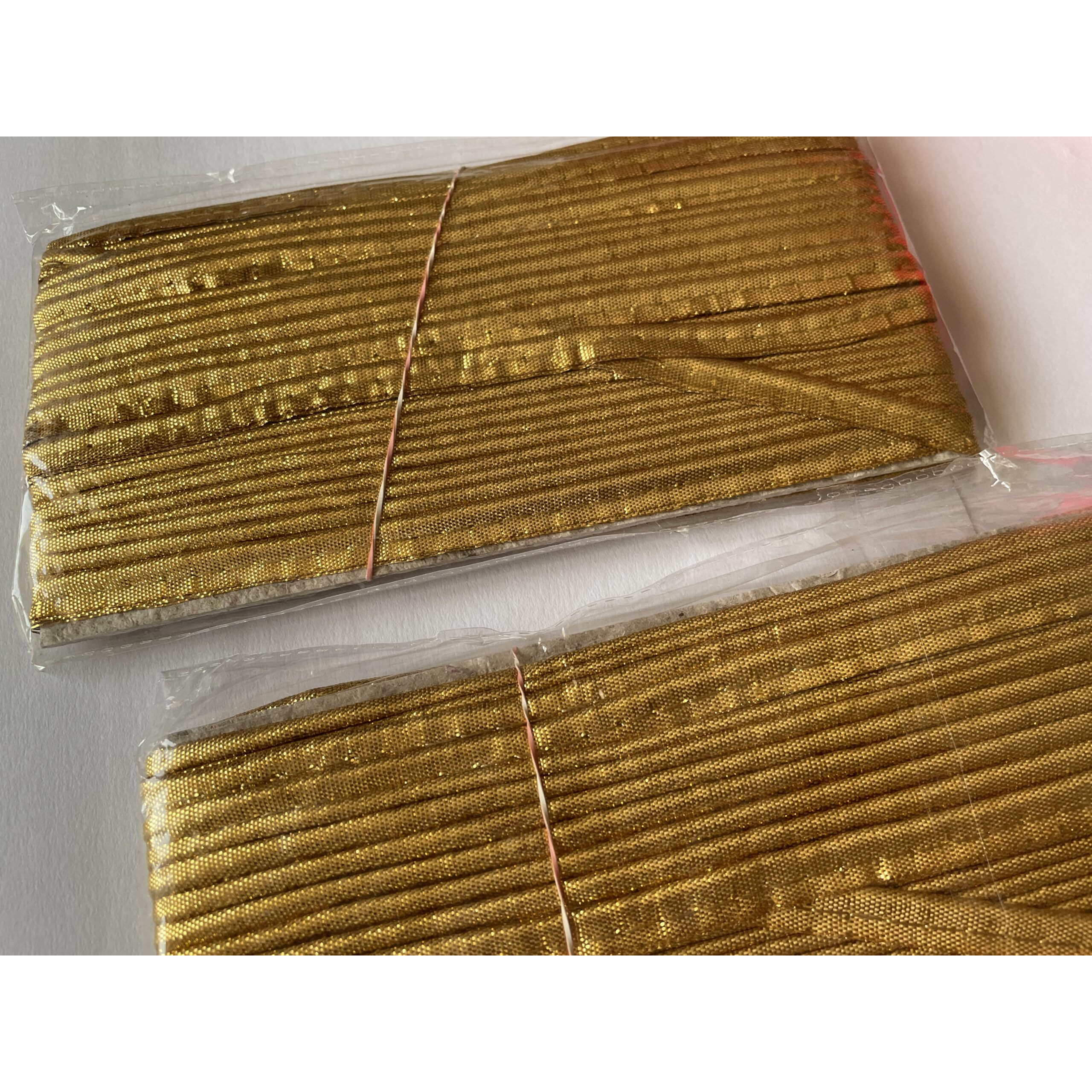 Omx Piping Lace Border, Total 24 Mtr (12 Mtr Per Roll - 2 Rolls, 0.6 Cm Width) Of Piping Cord Trim Lace Dori Piping Thread Gota Trim Laces And Borders For Bridal Ethnic Dresses Suits (Golden Mat)