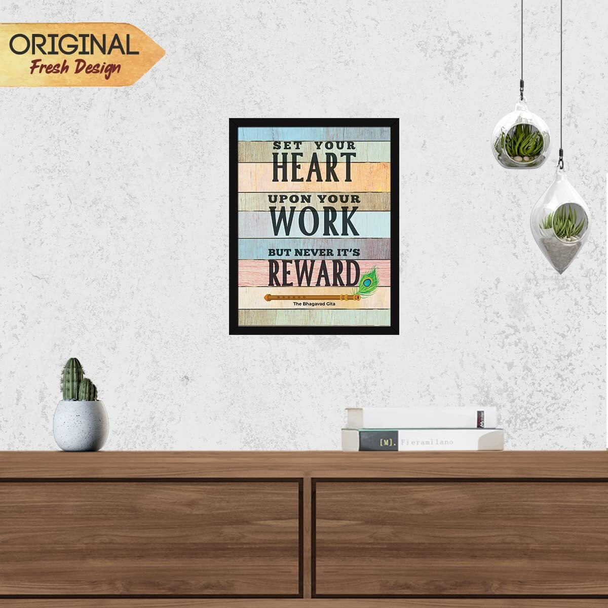 Chaka Chaundh - Bhagavad Gita Quotes Wall Frame - Gita Quotes Wall Poster - Krishna Quotes Wall Frames - Krishna Quotes Wall Poster - (14 X 11 Inches) (Set Your Heart - Multicolor)