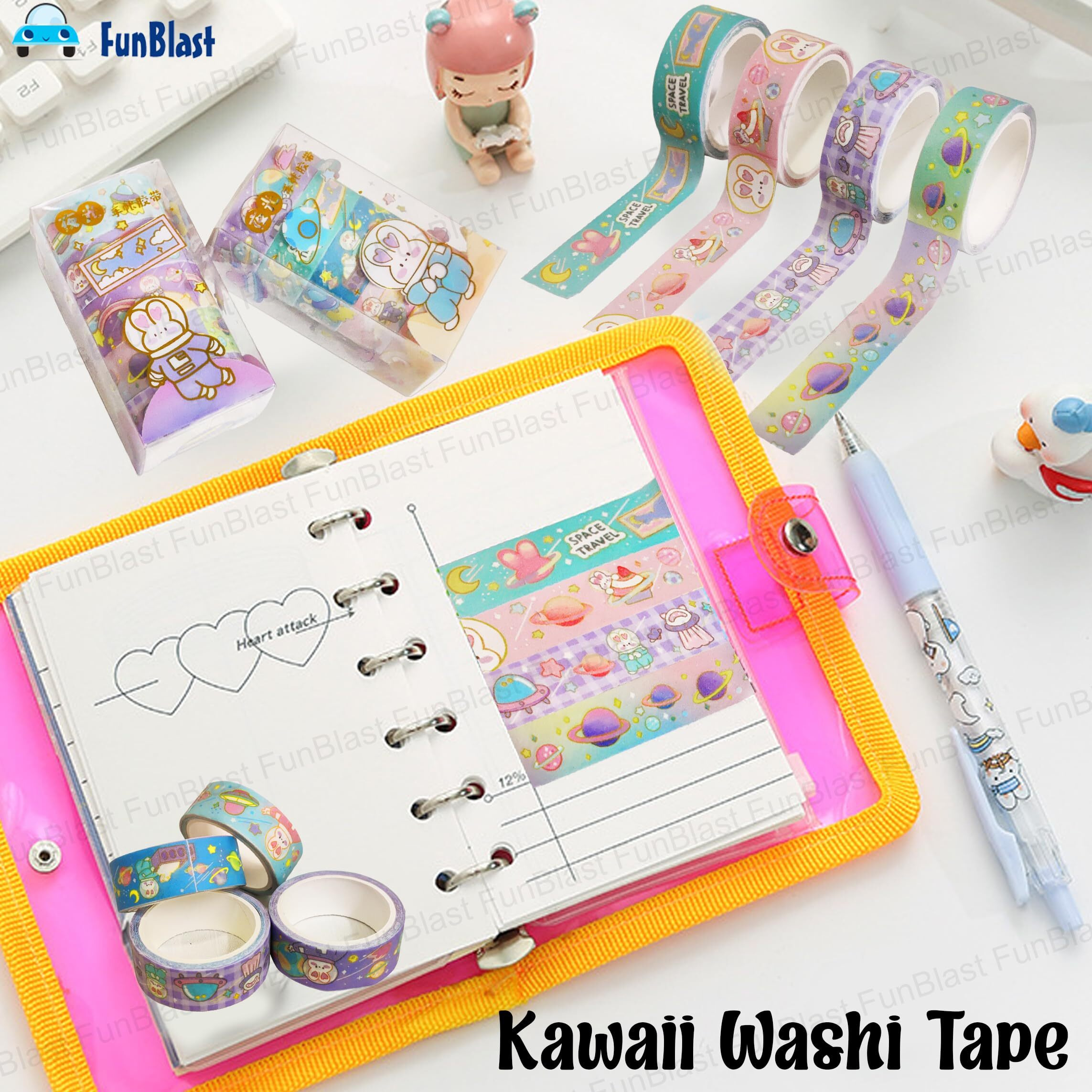 Funblast Kawaii Washi Tape, Space Theme Self Adhesive Decoration Paper Tape, 60 Tape Rolls, Decorative Masking Tapes For Arts, Diy Crafts, Scrapbook, Wrapping, Journals, Planners (Design-3)