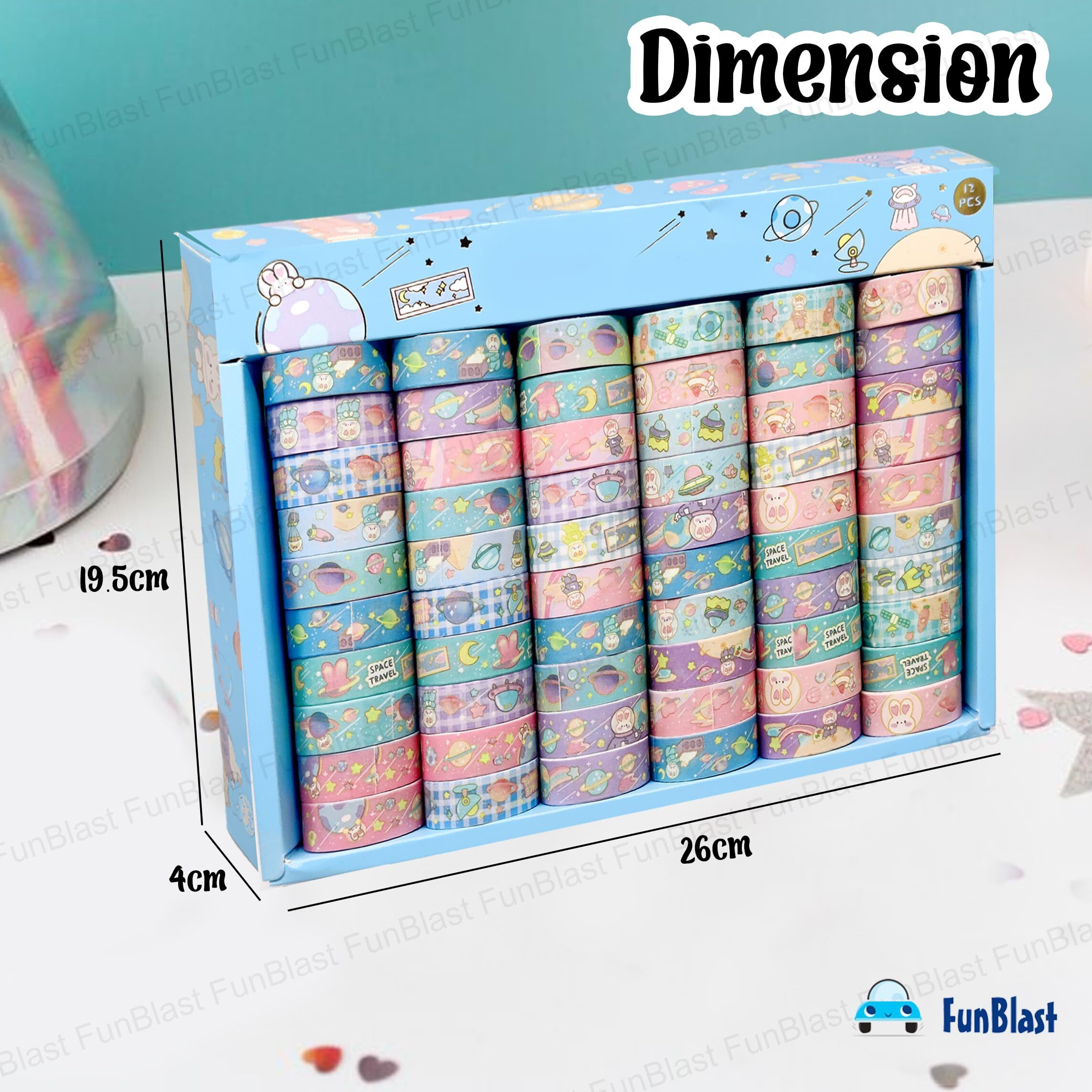 Funblast Kawaii Washi Tape, Space Theme Self Adhesive Decoration Paper Tape, 60 Tape Rolls, Decorative Masking Tapes For Arts, Diy Crafts, Scrapbook, Wrapping, Journals, Planners (Design-3)