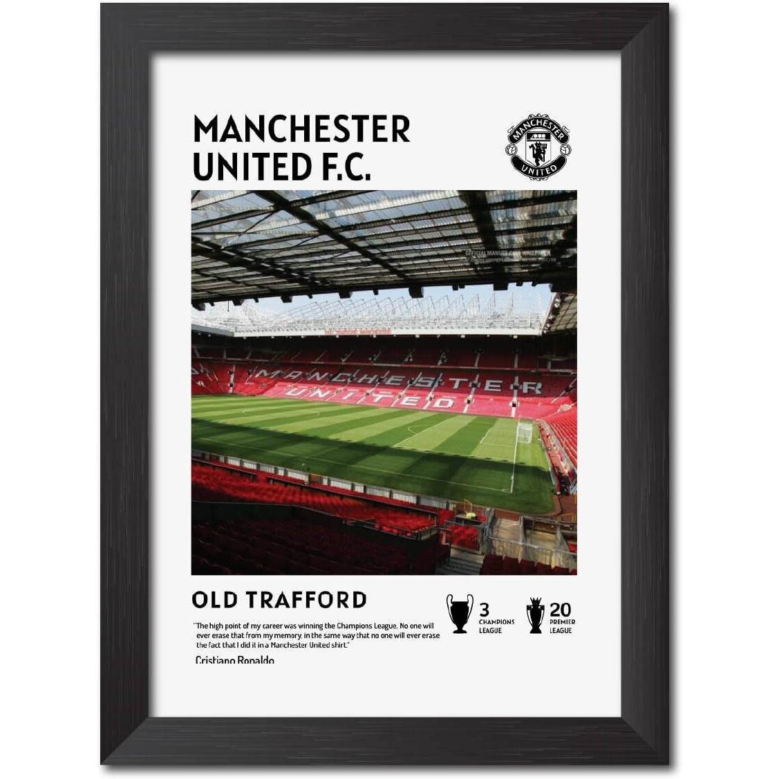 Tenorarts Manchester United Stadium Old Trafford Laminated Poster Framed Paintings With Matt Finish Black Frames (12 Inches X 9Inches) (Manchester United Poster)