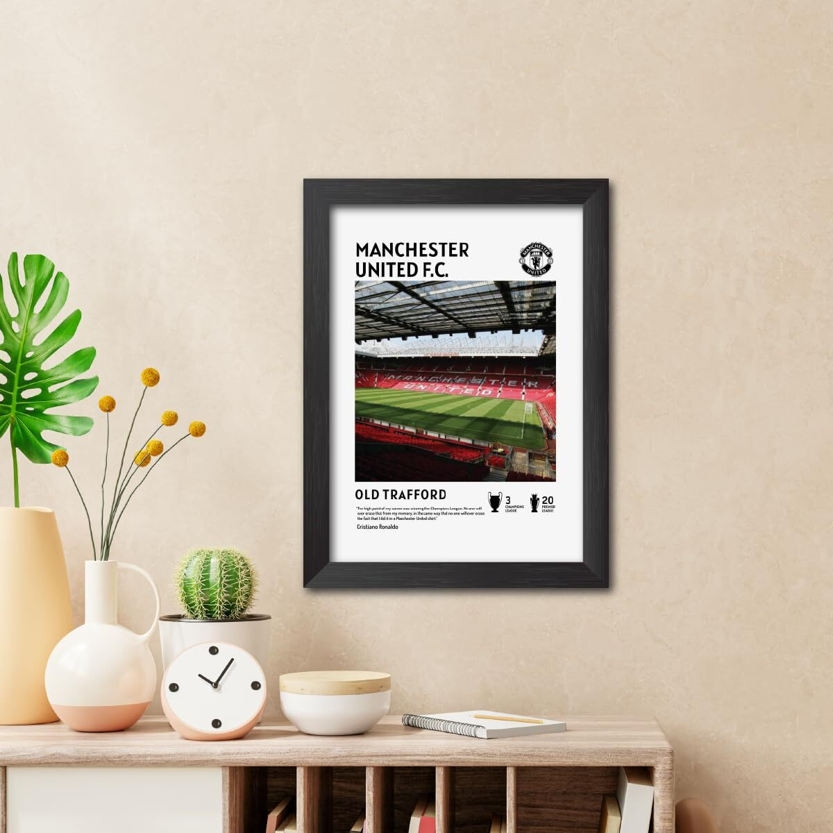 Tenorarts Manchester United Stadium Old Trafford Laminated Poster Framed Paintings With Matt Finish Black Frames (12 Inches X 9Inches) (Manchester United Poster)