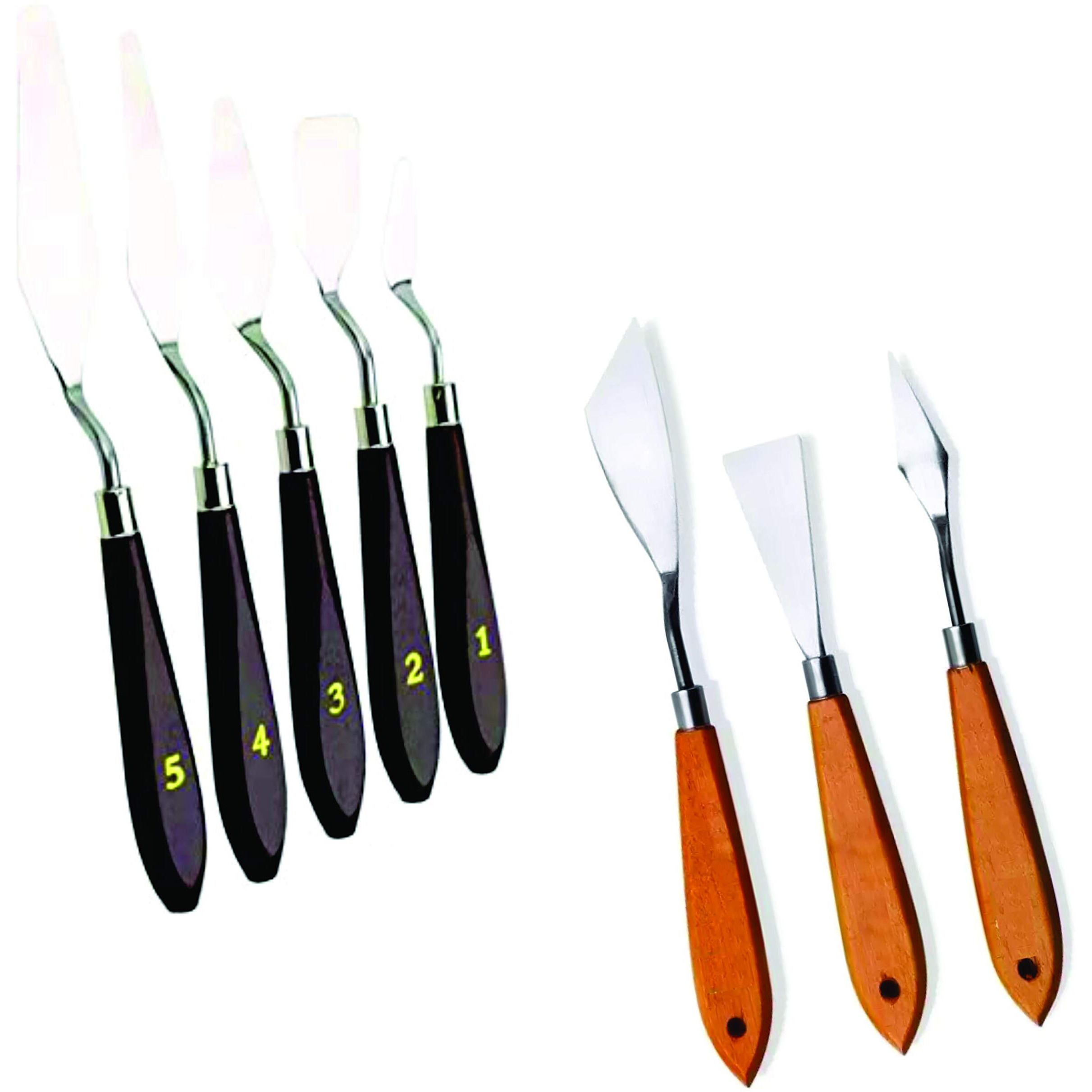 Imprint Value Pack Of 3 Palette Knife Painting Spatula And 5 Metalic Spatula Palette Knife Oil Paint Metalic Knives Metalic Wooden Handle(This Package Has 2 Packets)
