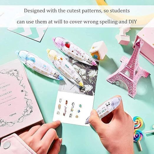 Crafty Cuddle Decorative Correction Tape Creative Cartoon Pattern Decorative Tape Stickers For Scrapbooking Greeting Card Journal Diy Art & Crafts Diy Decorative (Random Color And Design) Pack Of 1