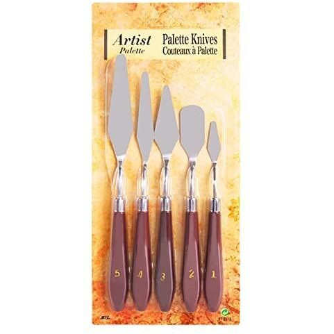 Vinigo Stainless Steel Metal Spatula Pallet Knives For Painting | Durable & Flexible 5 Pieces With Wooden Handle For Color Mixing, Scrapping & Spreading, Oil Painting & Acrylic Painting (5 Pieces)