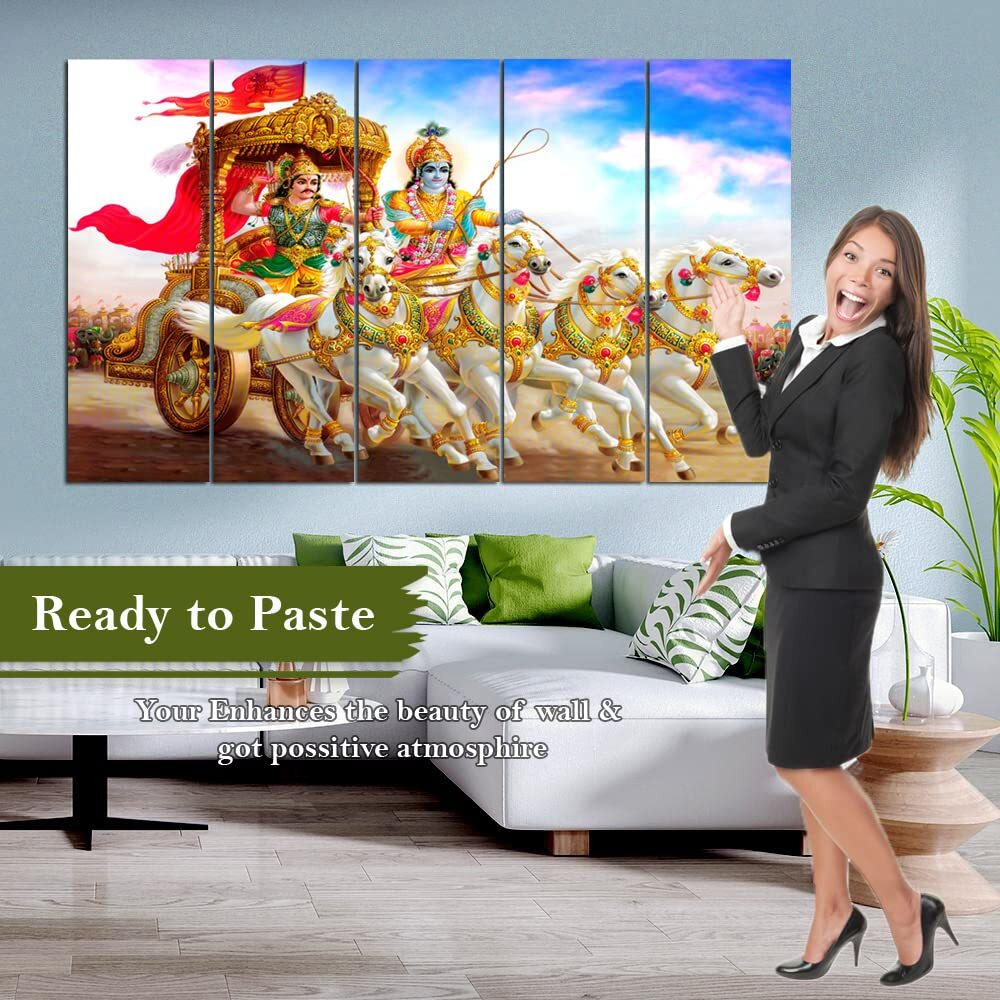Spacter Wood Craft Chariot Digital Paintings Big Size Multiple Frames Beautiful Wall Painting 50X30 Inch