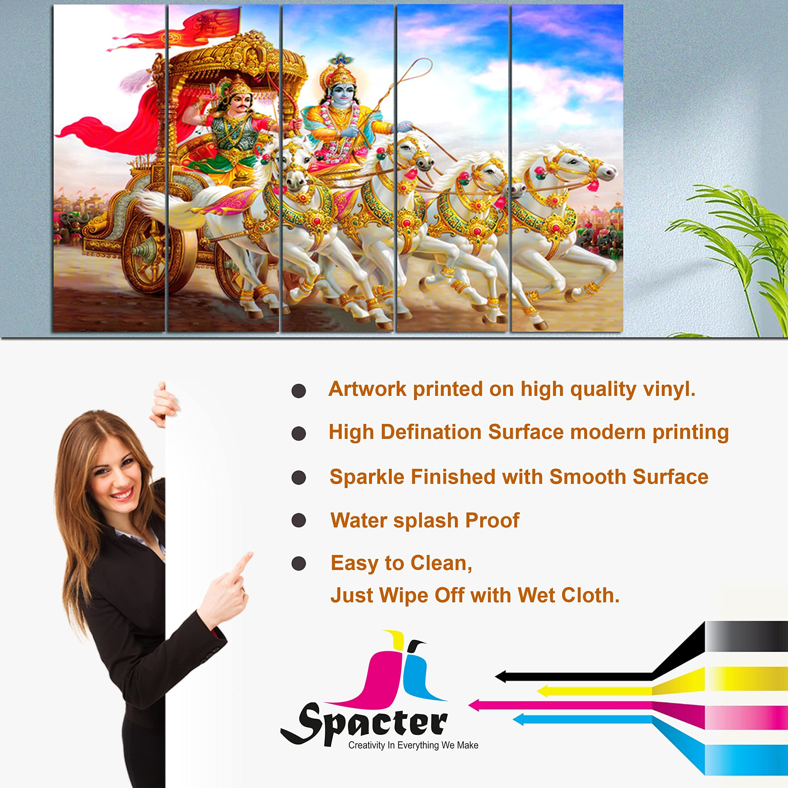Spacter Wood Craft Chariot Digital Paintings Big Size Multiple Frames Beautiful Wall Painting 50X30 Inch