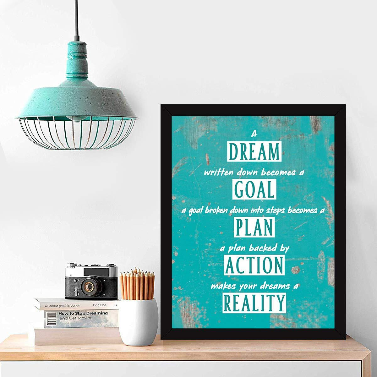 Chaka Chaundh Motivational Quotes Dream Goal, Plan, Action, Business Quotes Wall Frame - (13.5 X 10.5 Inches, Turquoise - Vintage - Color) , Engineered Wood