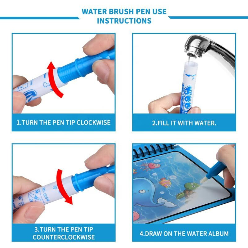 Glun Water Magic Book, 3 Different Water Magic Book Theme, Reusable With Reusable Marker Books For Kids