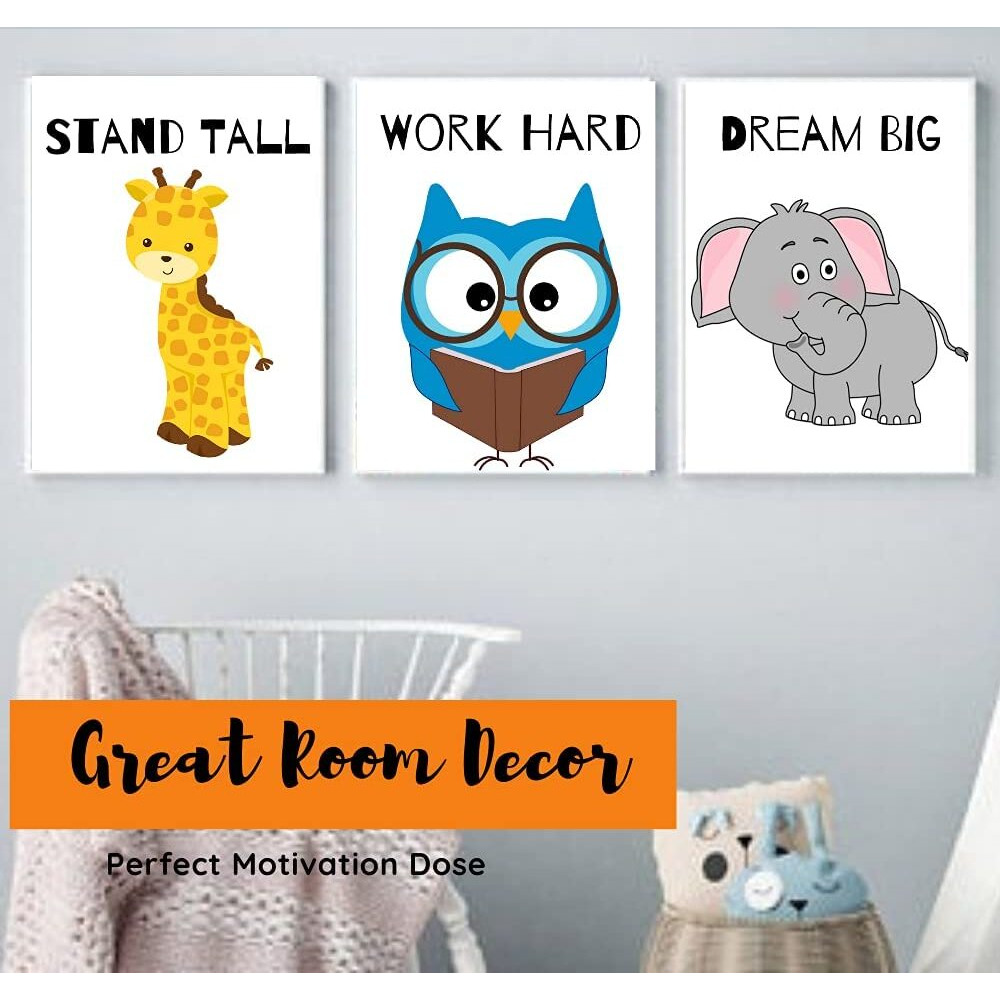 Ekdali Kids Inspirational Quotes For Bedroom | Nursery| Kids Room| Set Of 6 Posters With Cute Animals And Motivational Messages | A5 Size