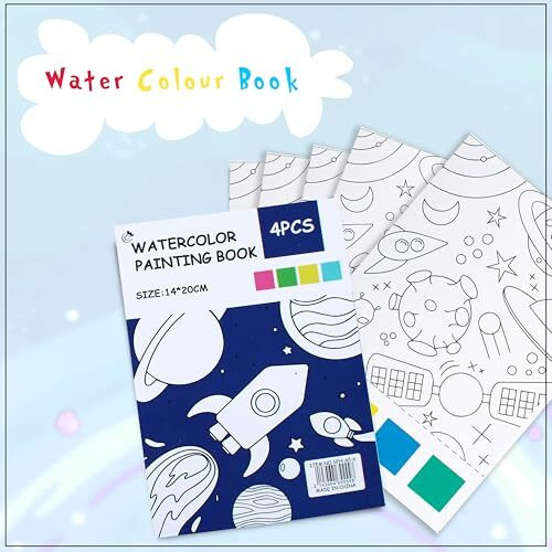 Glun Watercolour Painting Notebook, For Kids 4 Different Outline Thick Pages Pages Size 20X14Cm, 4 Multicolour Water Colour Patches, Book With 4 Painting Brush