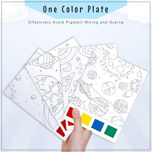Glun Watercolour Painting Notebook, For Kids 4 Different Outline Thick Pages Pages Size 20X14Cm, 4 Multicolour Water Colour Patches, Book With 4 Painting Brush
