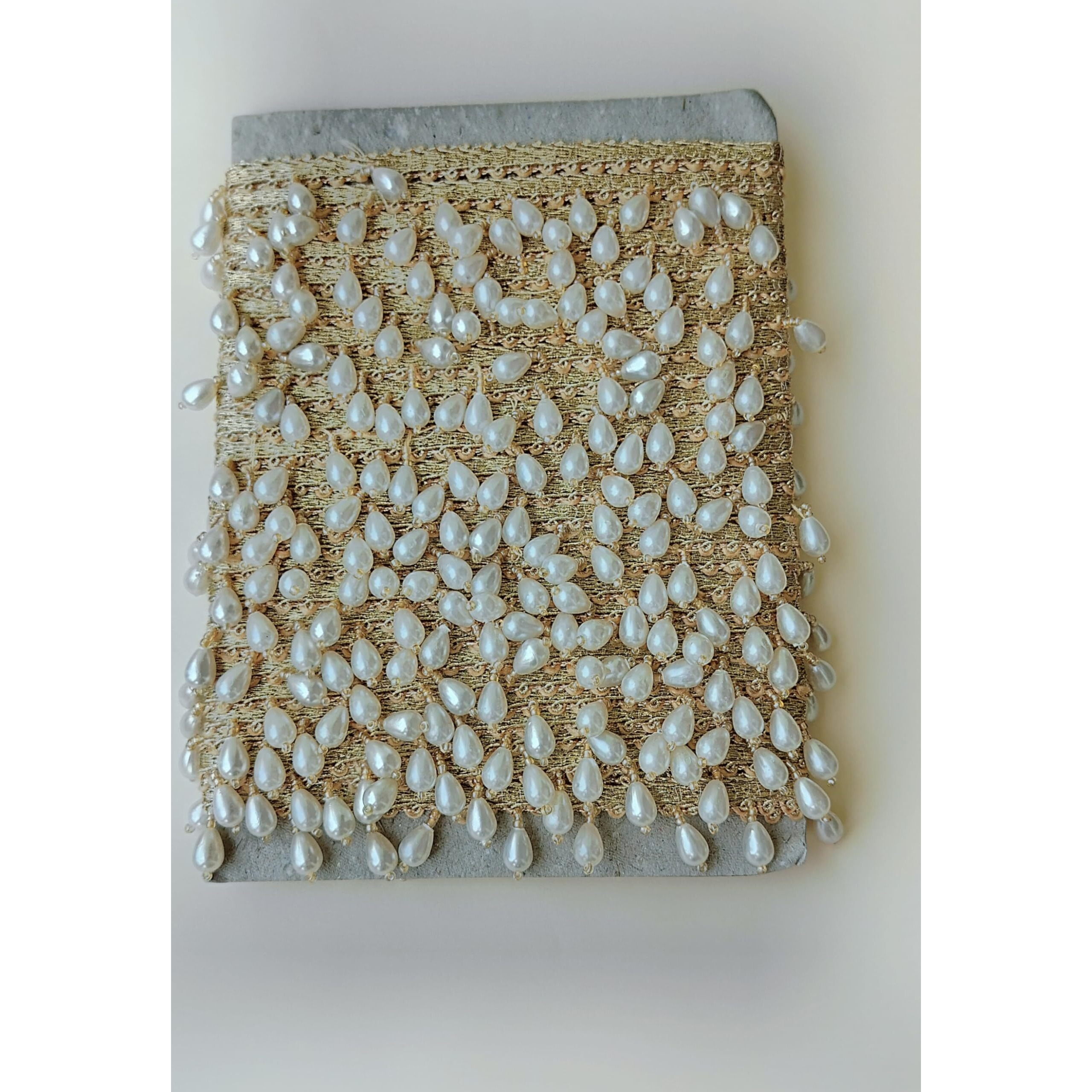 Sync Pearl Lace Border Offwhite Tassel Latkan Hanging,Fringe Golden Beads Jhallar Laces And Border Material Zhallar Dresses,Blouse,Dupatta,Sari,Choli,Chunni,Sarees,Lehenga,Suits,Curtains,9 Meter