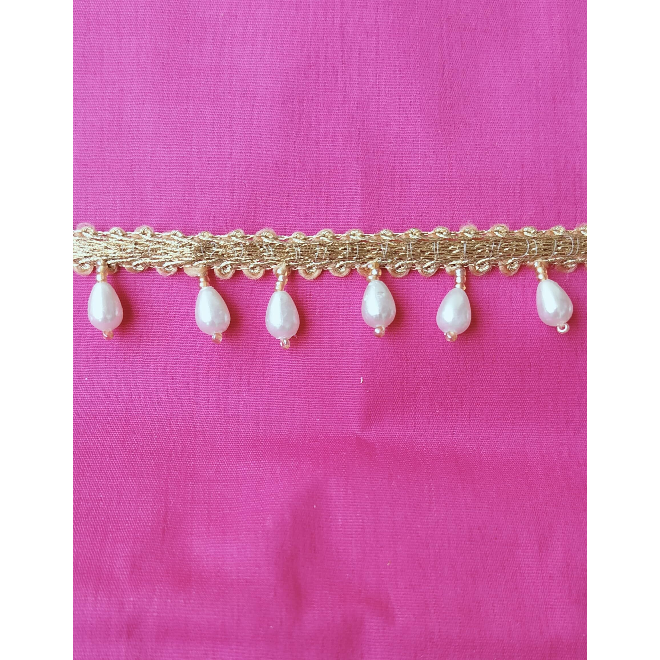 Sync Pearl Lace Border Offwhite Tassel Latkan Hanging,Fringe Golden Beads Jhallar Laces And Border Material Zhallar Dresses,Blouse,Dupatta,Sari,Choli,Chunni,Sarees,Lehenga,Suits,Curtains,9 Meter