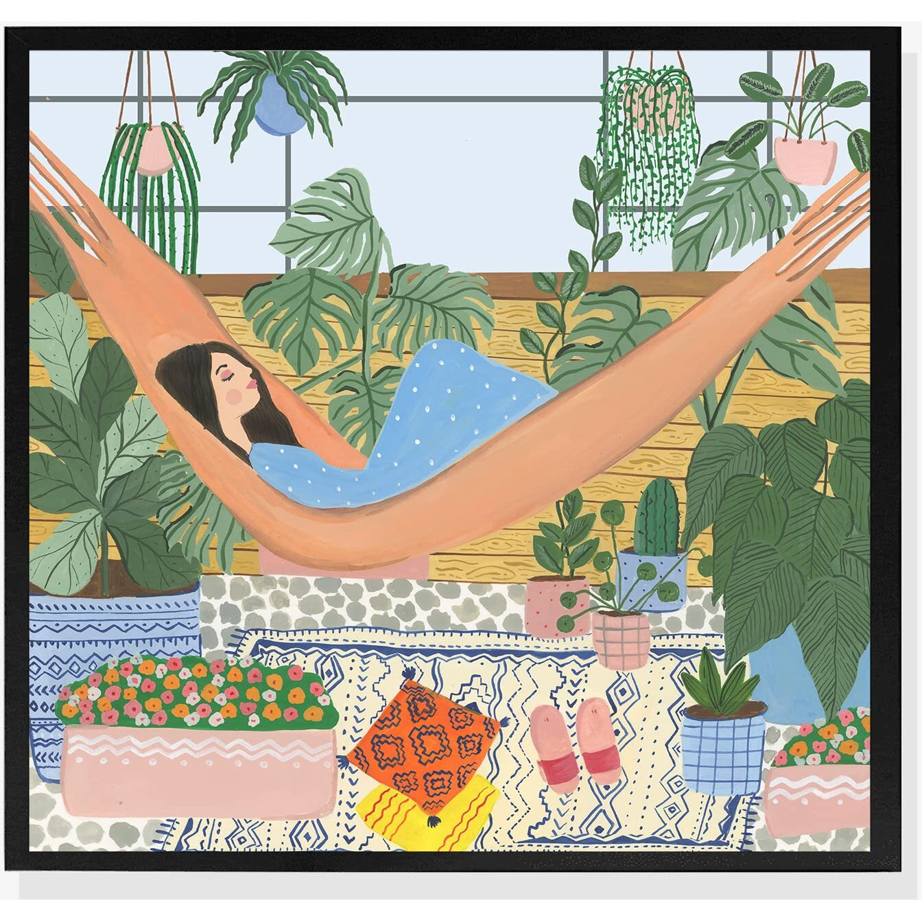 The Spring Palette 10X10 Inch Framed Painting | Summer Afternoons | Black Frame | Paintings And Wall Art For Home, Office, Living Room