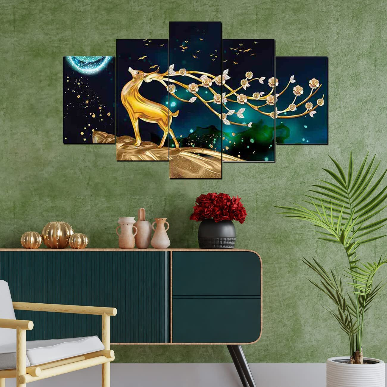 Perpetual Wall Scenery For Living Room | Painting For Wall Decoration | Wedding Gift For Couples | 3D Painting For Bedroom | Scenery For Wall With Frames | Abstract Painting Set Of 5 (75X43 Cm) D4