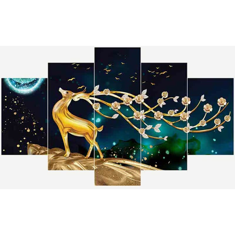 Perpetual Wall Scenery For Living Room | Painting For Wall Decoration | Wedding Gift For Couples | 3D Painting For Bedroom | Scenery For Wall With Frames | Abstract Painting Set Of 5 (75X43 Cm) D4