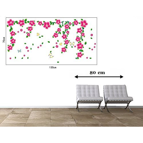 Jaamso Royals Pink Flower Nature Wall Sticker Bedroom Wardrobe Windowsill Living Room Waterproof Wall Sticker (70Cm X 50Cm)