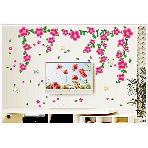Jaamso Royals Pink Flower Nature Wall Sticker Bedroom Wardrobe Windowsill Living Room Waterproof Wall Sticker (70Cm X 50Cm)