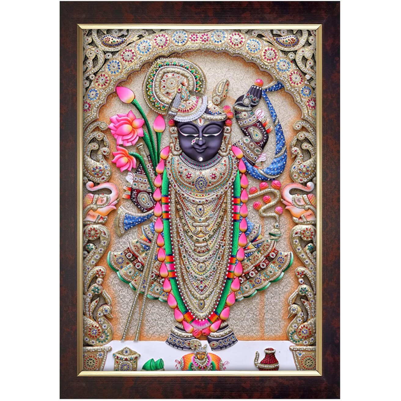 Dharvika Innovations Premium Sparkle Lamination, Shrinathji Photo Frame, Copper Gold, 14X20 Inch 2407