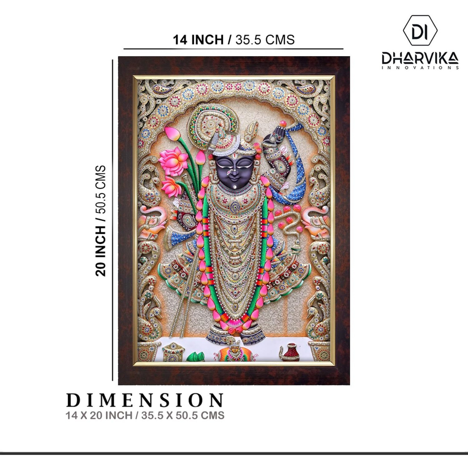 Dharvika Innovations Premium Sparkle Lamination, Shrinathji Photo Frame, Copper Gold, 14X20 Inch 2407