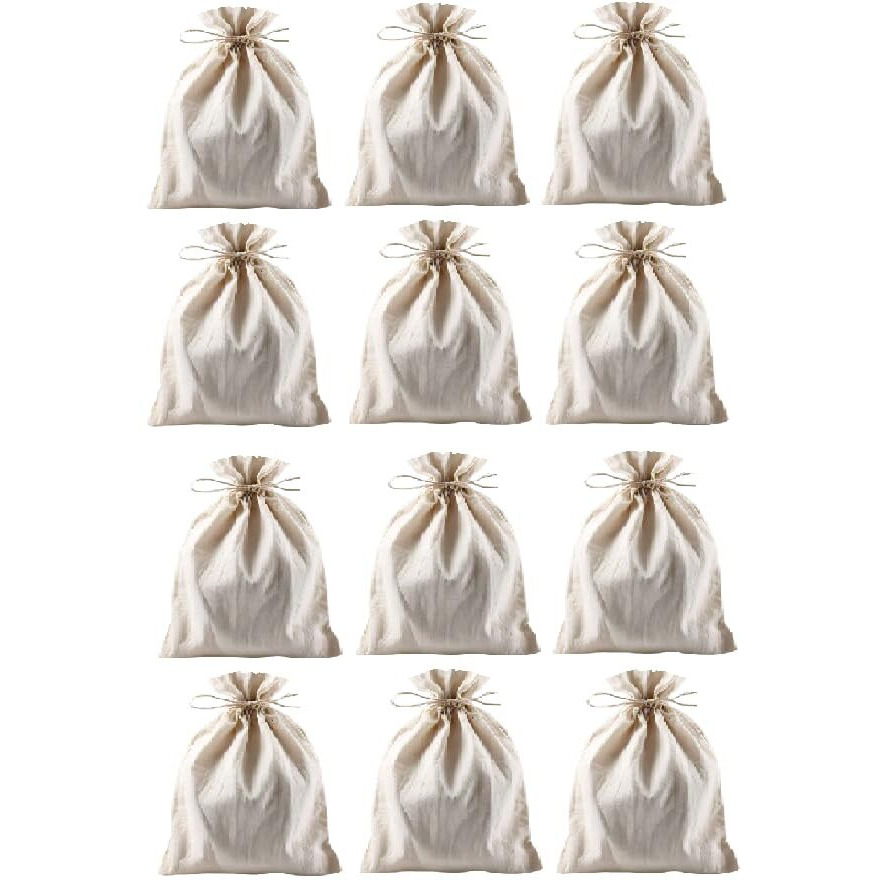 Wud Muslin Pouches Sachets Bags For Jewellery,Gifting,Travel 12 Pieces,7X5 Inch,Unbleached Cotton,Off White Colour