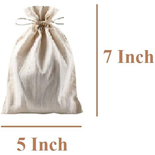 Wud Muslin Pouches Sachets Bags For Jewellery,Gifting,Travel 12 Pieces,7X5 Inch,Unbleached Cotton,Off White Colour