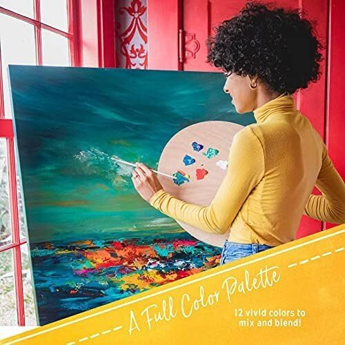 Crafts 4 All Acrylic Paint Set For Kids And Adults - 12 Pack Of 12 Ml Craft Paint Colors For Wood, Canvas, Fabric And Ceramics W/ 3 Different Sized Brushes - Art Supplies, Multi