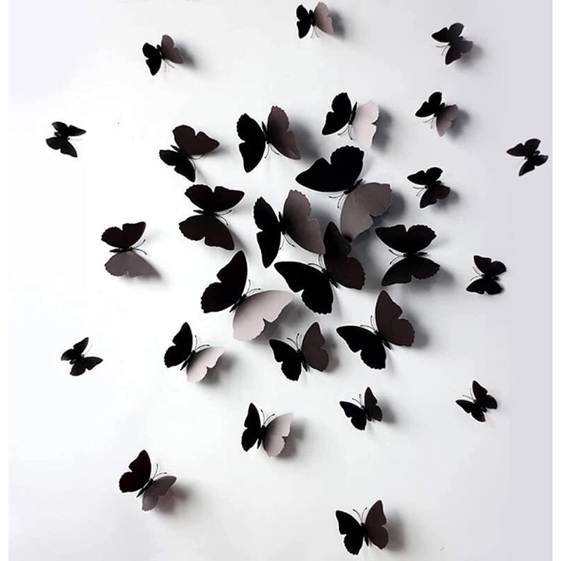 Jaamso Royals Home Decor Plastic 3D Build Butterfly With Sticking Pad (Shaded Black, Standard) -Set Of 12 Pieces