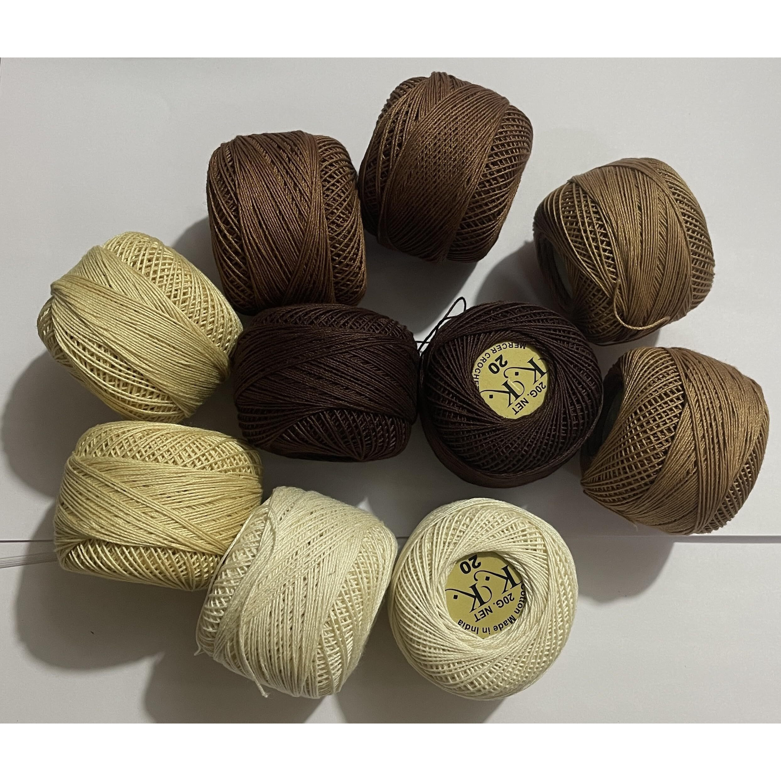 Omx Crochet Cotton Thread,10 Rolls, Registered Brand  Omx (Brown Shade 2 Pc Each, Size 20)