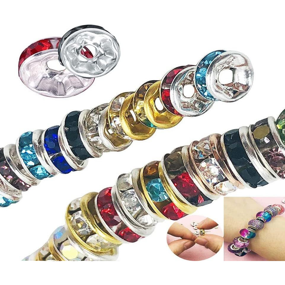 Diy Crafts 200 Pcs, Mixed Color, Crystal Rhinestone Round Spacer Beads, Round Spacer Beads For Necklaces Bracelets J (200 Pcs, Mixed Color)