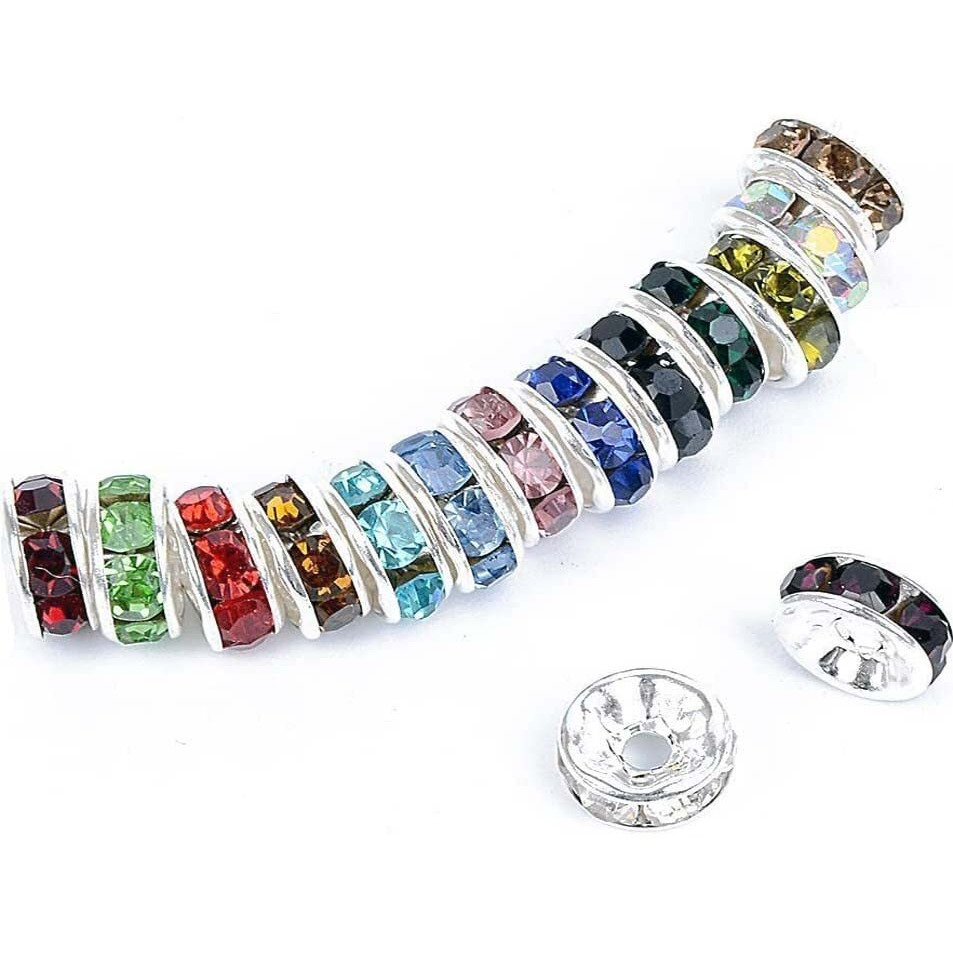 Diy Crafts 200 Pcs, Mixed Color, Crystal Rhinestone Round Spacer Beads, Round Spacer Beads For Necklaces Bracelets J (200 Pcs, Mixed Color)