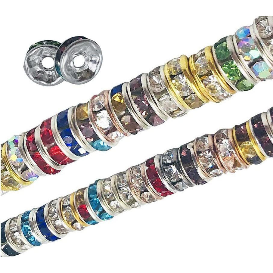 Diy Crafts 200 Pcs, Mixed Color, Crystal Rhinestone Round Spacer Beads, Round Spacer Beads For Necklaces Bracelets J (200 Pcs, Mixed Color)
