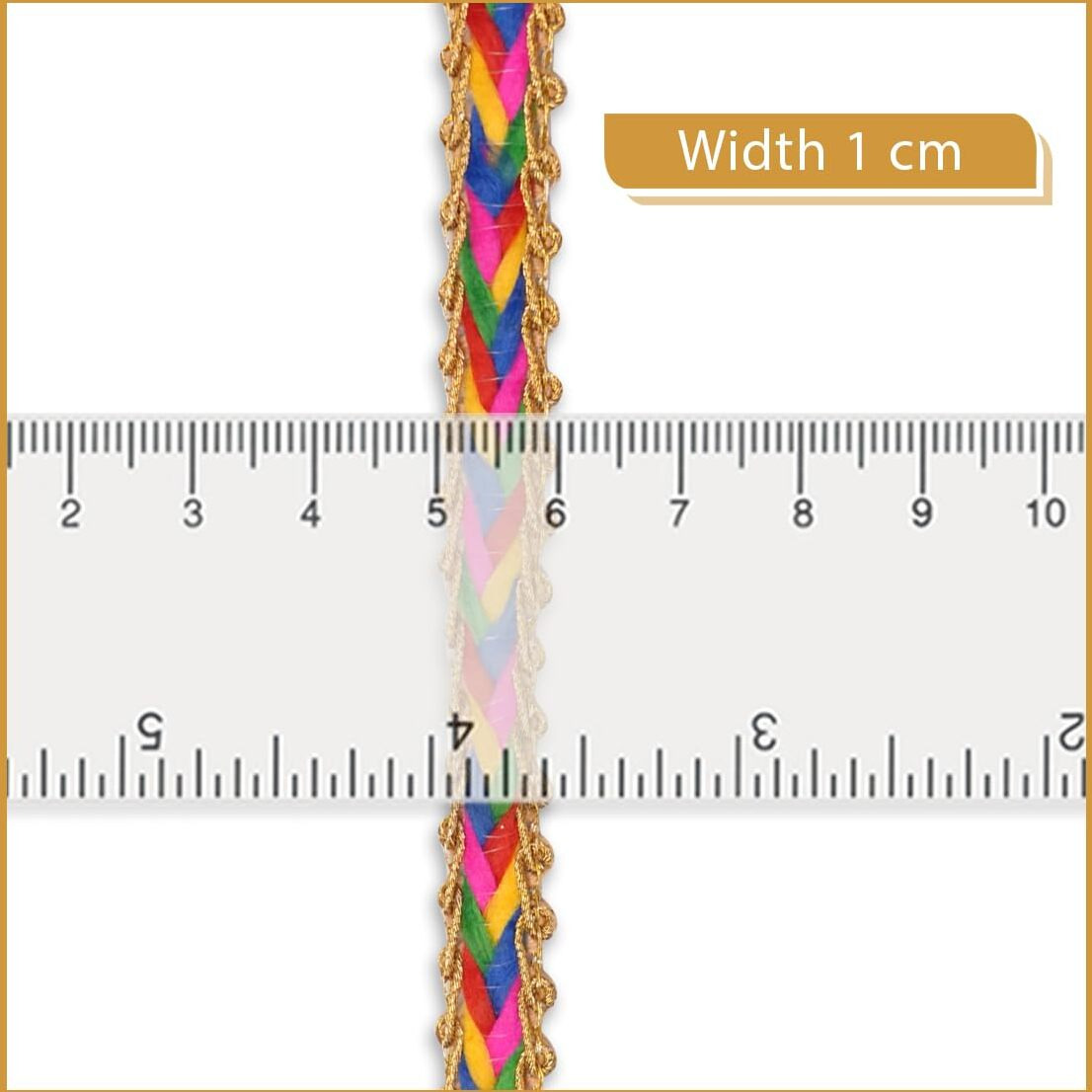 Embroiderymaterial 1Cm Wide Colorful Braided Threads With Golden Zari Laces And Borders Material For Suits, Sarees, Lehenga, Dupatta, Craft, Sewing, Blouse, Designing (2 Rolls, 16 Meters/Roll)