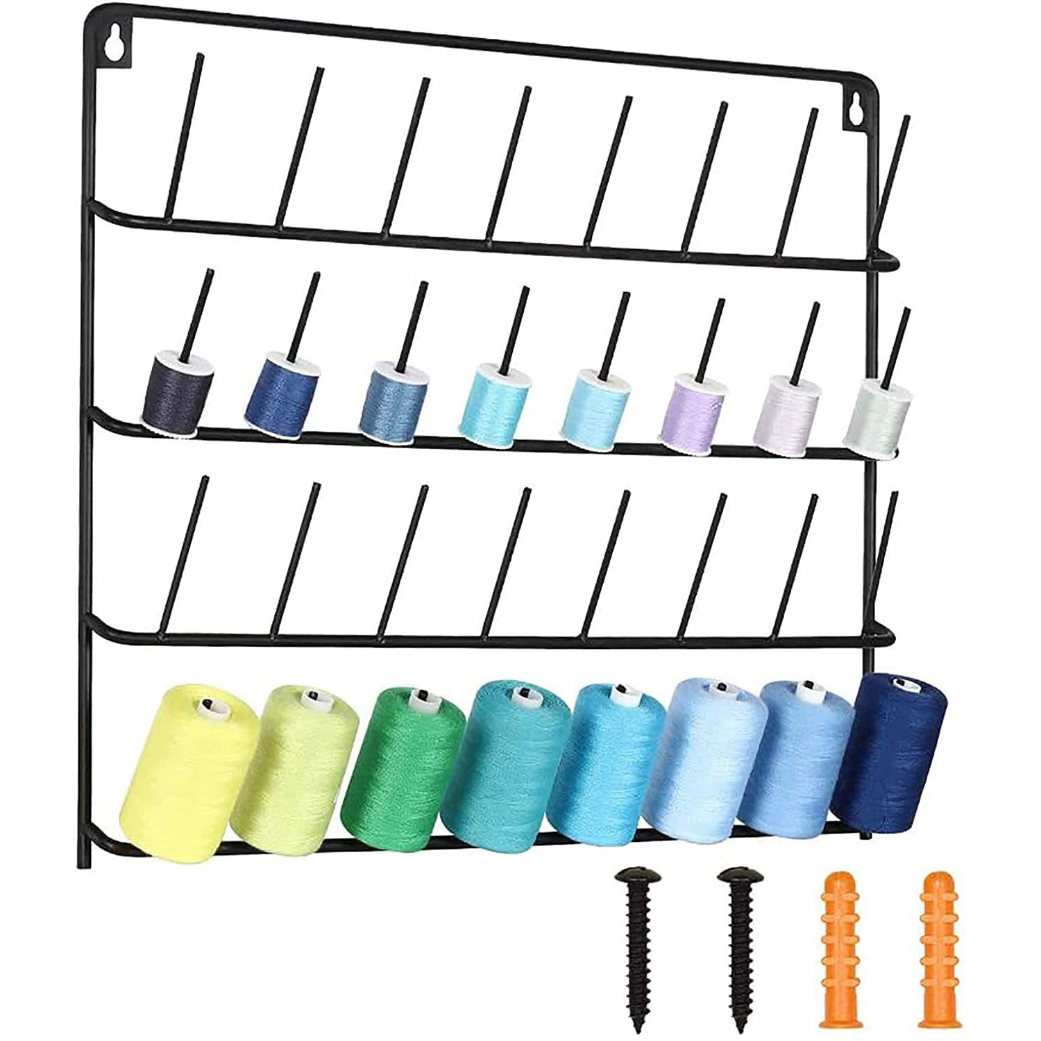 Indian Decor 35520 Wall Mounted 32 Spools Thread Holder Organizer, Thread Rack Wall-Mounted Metal Thread Holder, Black