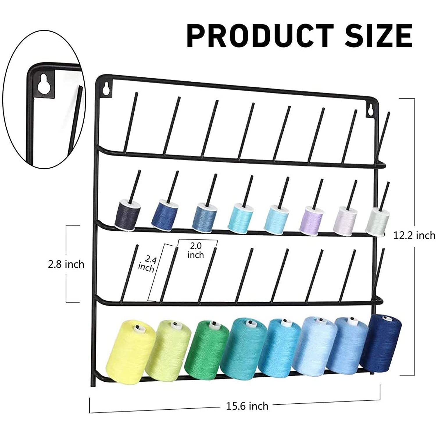 Indian Decor 35520 Wall Mounted 32 Spools Thread Holder Organizer, Thread Rack Wall-Mounted Metal Thread Holder, Black