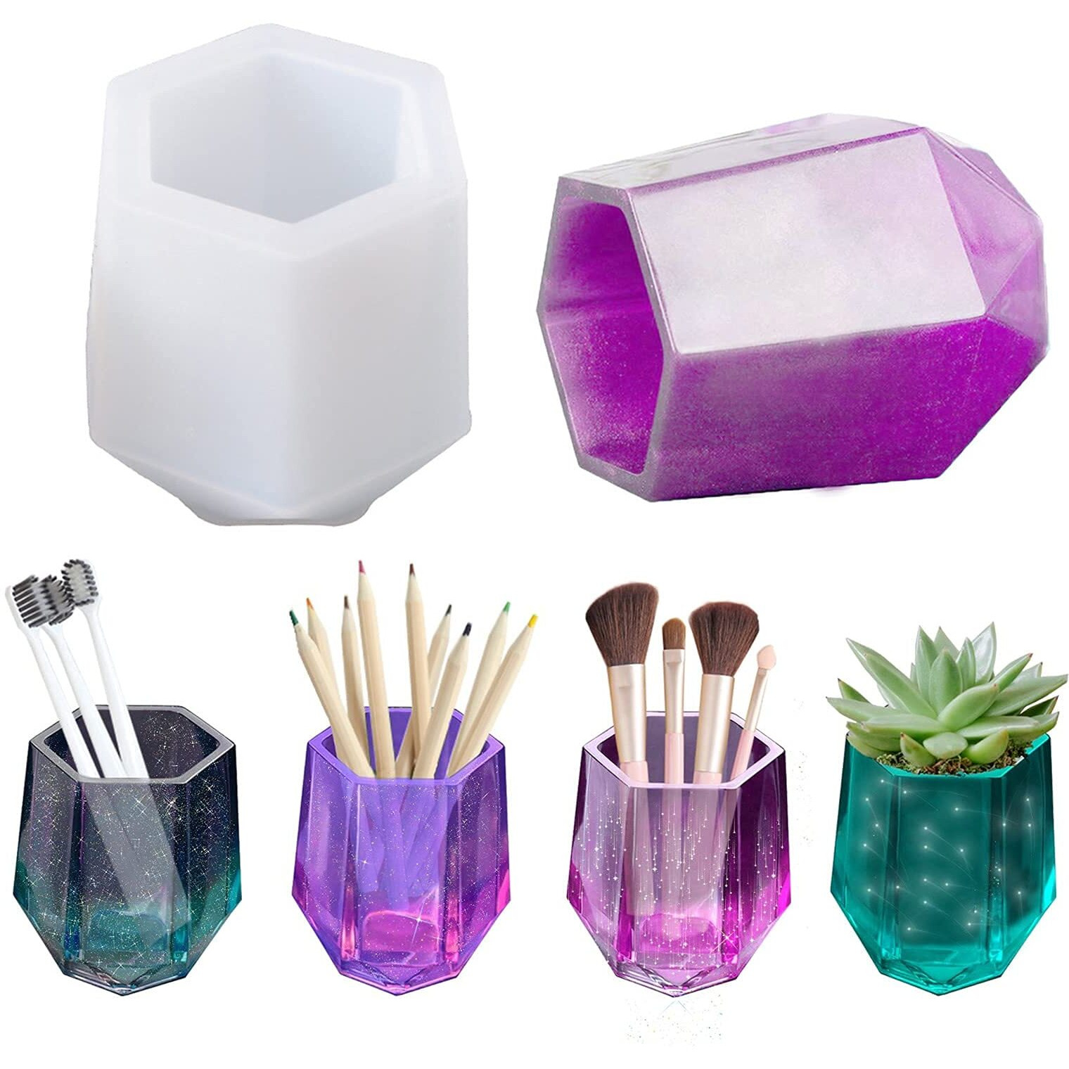 Hasthip Silicon Moulds For Resin Moulds Diy Cup Resin Silicone Mold Cosmetics Brushes Pen Storage Mold For Home Dcor, White