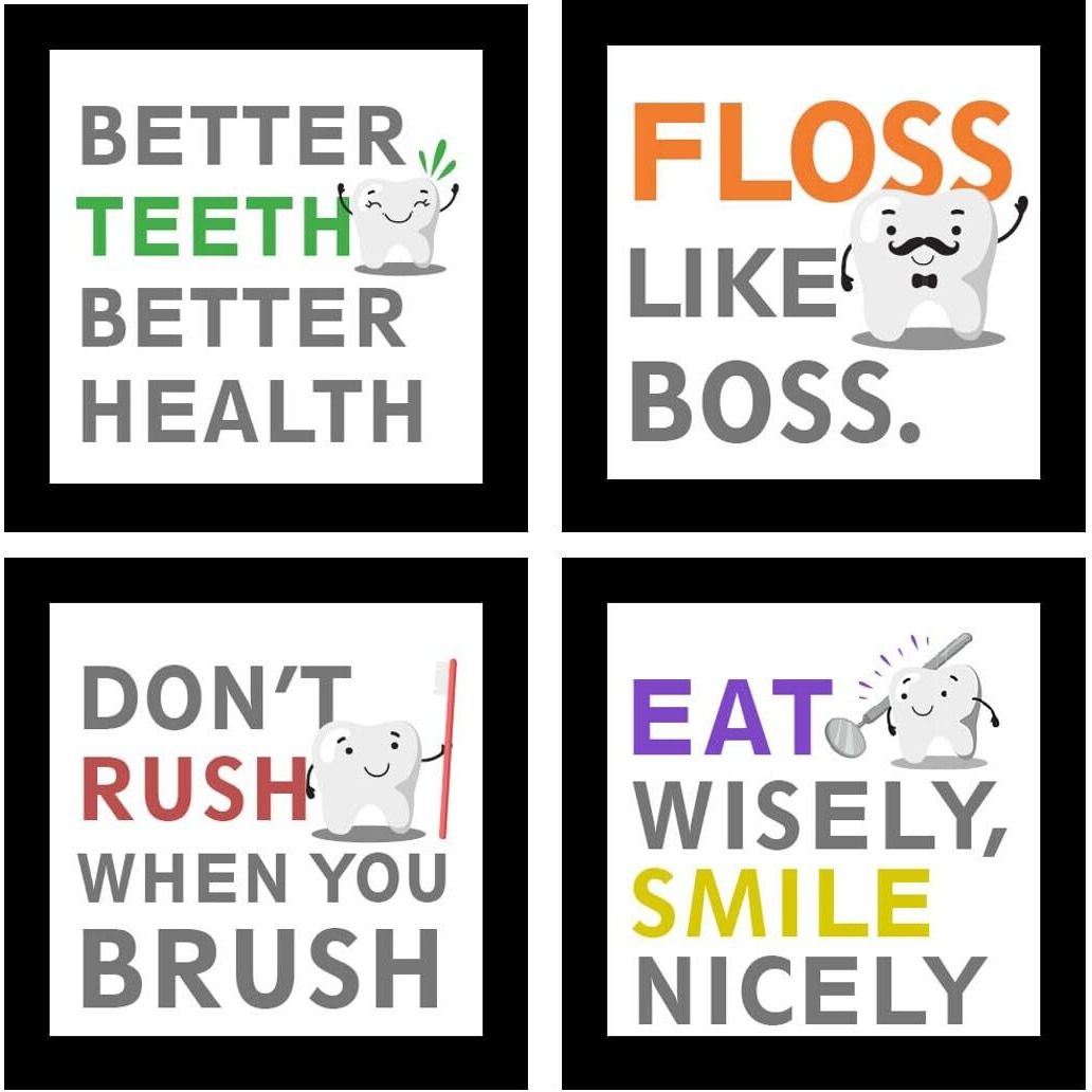 Jabsy Wood Dentist Dental Gift Doctor Hospital Health Medical Wall Decor Poster Framed Gift (7 Inch Square Frame - Set Of 4) (Dental)