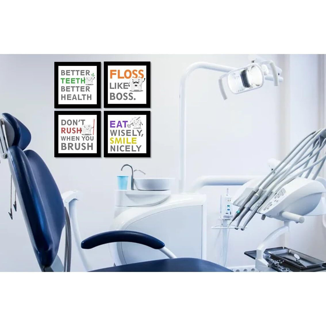 Jabsy Wood Dentist Dental Gift Doctor Hospital Health Medical Wall Decor Poster Framed Gift (7 Inch Square Frame - Set Of 4) (Dental)