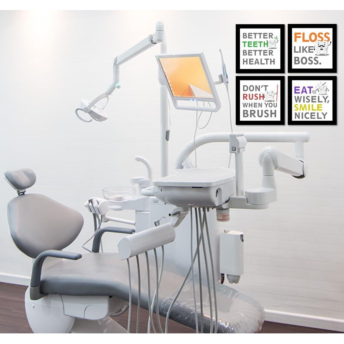 Jabsy Wood Dentist Dental Gift Doctor Hospital Health Medical Wall Decor Poster Framed Gift (7 Inch Square Frame - Set Of 4) (Dental)