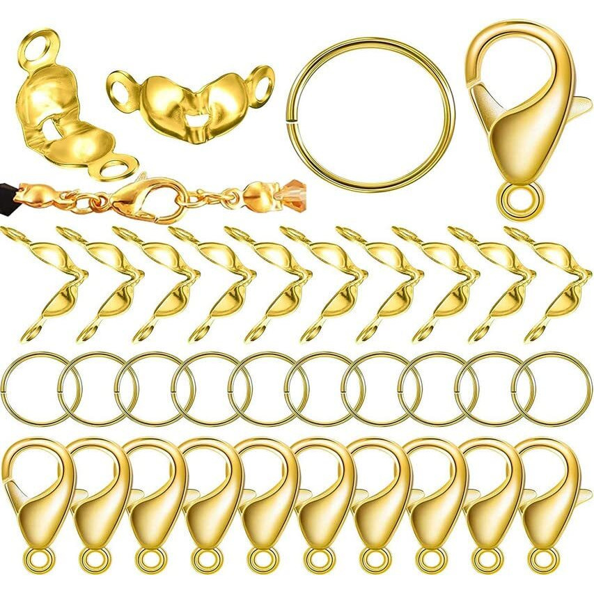 Diy Crafts 20X Lobster 40 Knot 40 Jump Ring, Gold, Jewelry Making Accessories Set Bead Tips Knot Covers Open Jump Ring Connectors Lobster Claw (20X Lobster 40 Knot 40 Jump Ring, Gold)