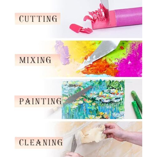 Glun Set Of 5 Palette Knives For Painting, Various Size & Shape, Stainless Steel Spatula, Brown Number Polished Handle For Artist Canvas Oil Paint Color