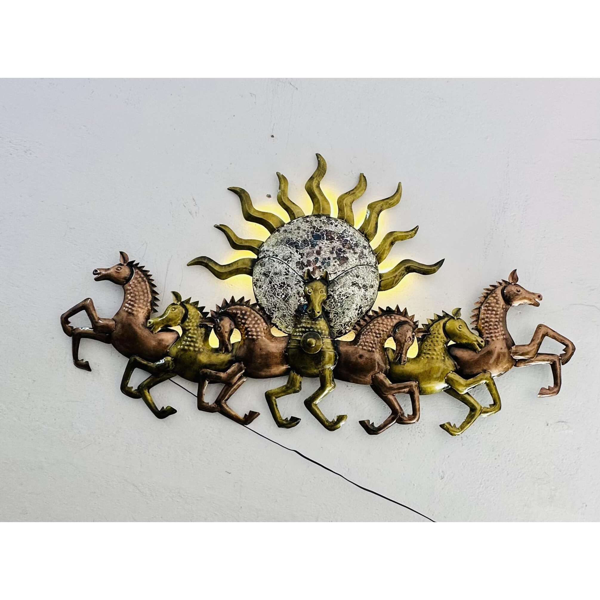 Anshika International Metal Wall Art Frame, Wall Sculpture For Living Room, Wall Hangings For Home Decoration, Wall Hanging Decorative Items For Bedroom For 7 Horse (Size 46X27 In)