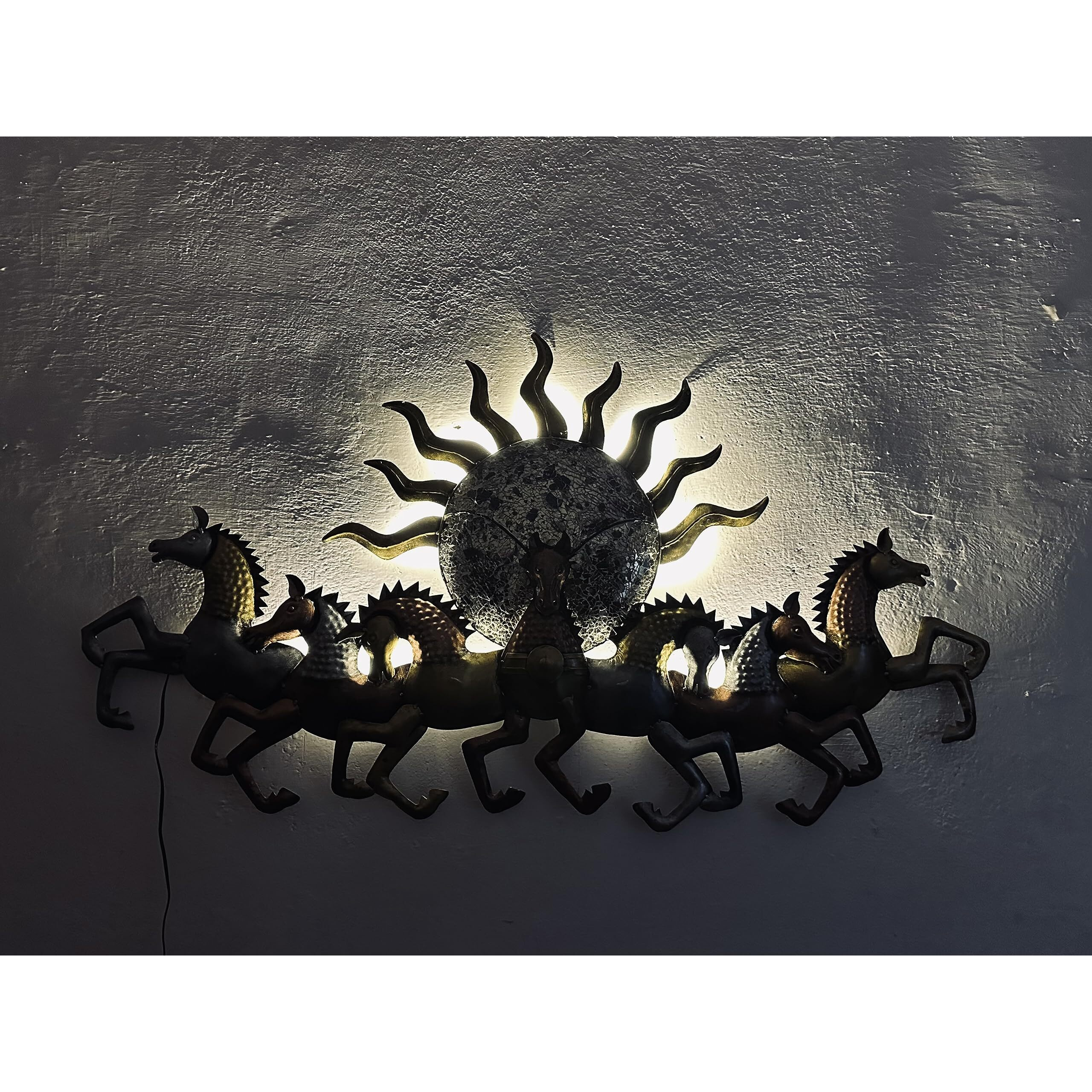Anshika International Metal Wall Art Frame, Wall Sculpture For Living Room, Wall Hangings For Home Decoration, Wall Hanging Decorative Items For Bedroom For 7 Horse (Size 46X27 In)