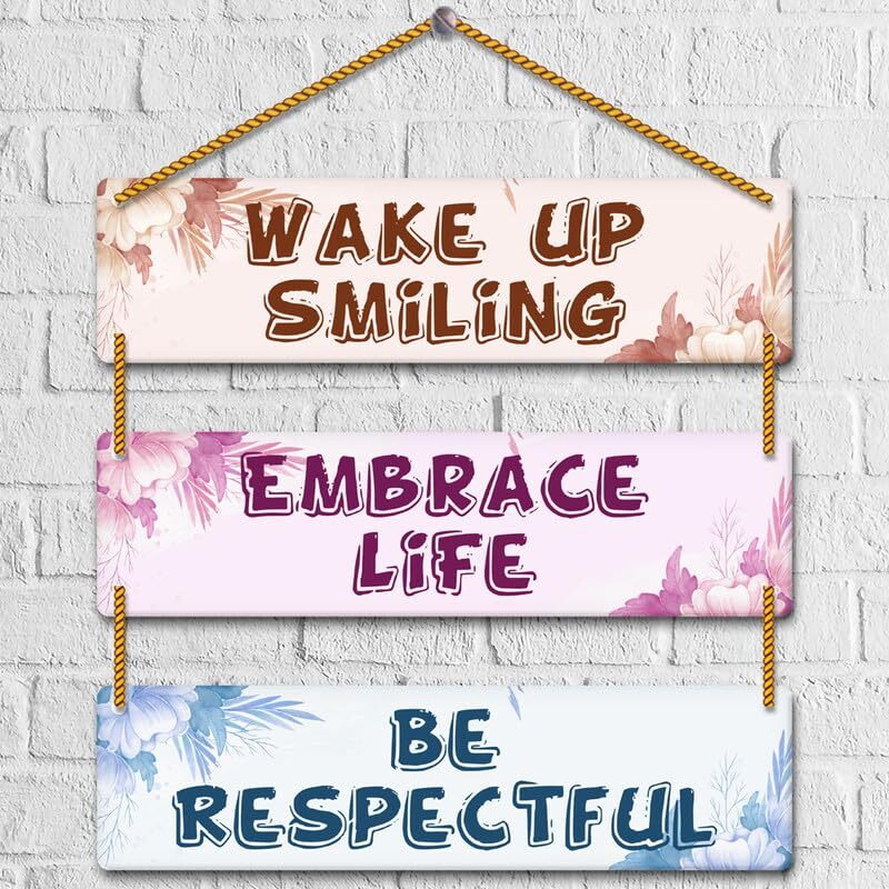 Yey Wooden Wall Hanging For Home Decor | Office | Living Room | Bedroom | Quotes Decorative Items (3 Piece Wall Hanging, Multicolor) (Wake Up Smiling)