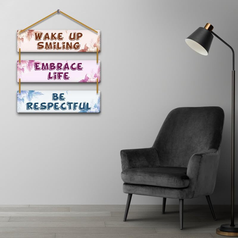 Yey Wooden Wall Hanging For Home Decor | Office | Living Room | Bedroom | Quotes Decorative Items (3 Piece Wall Hanging, Multicolor) (Wake Up Smiling)