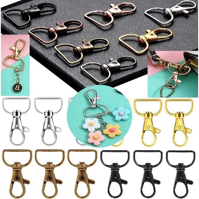 Diy Crafts 40X D Lobster Only, Bright Silver, D Hook Type Swivel Clasps Lobster Set, Metal Lanyard Snap Lobster Claw Clasps Rings Jump Rings Scre (40X D Lobster Only, Bright Silver)