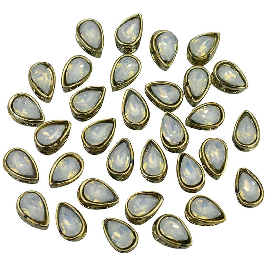 Embroiderymaterial Flatback Sew On Kundan Beads/Rhinestone/Gem Stone For Craft, Embroidery, Jewellery Making, Dresses, Embellishments, Bracelet Making (5X8Mm, Teardrop Shape, Milky White Color, 50 Pieces)