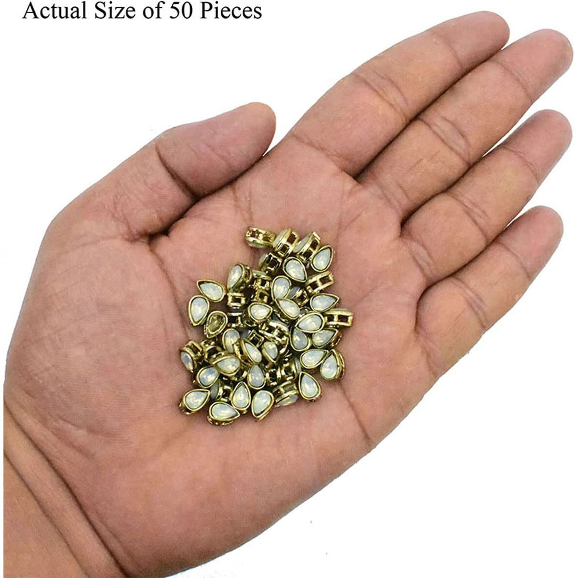 Embroiderymaterial Flatback Sew On Kundan Beads/Rhinestone/Gem Stone For Craft, Embroidery, Jewellery Making, Dresses, Embellishments, Bracelet Making (5X8Mm, Teardrop Shape, Milky White Color, 50 Pieces)