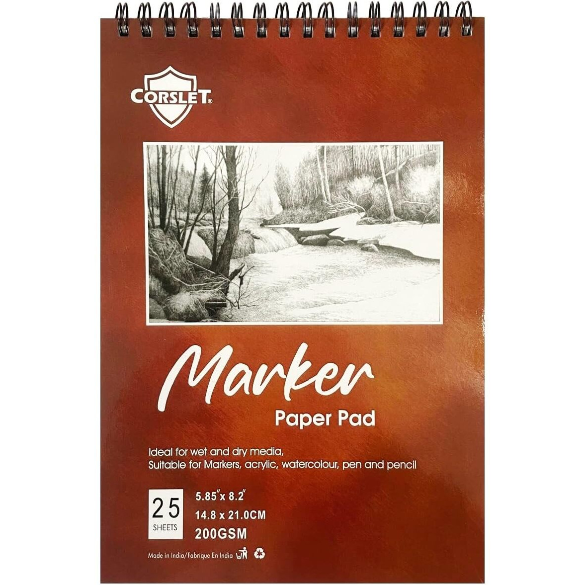 Corslet Marker Paper Pad Sketchbook Bleedproof For Alcohol Markers 200Gsm Double Sided Thick Art Drawing Papers 50Pages (25Sheets) / A5 (5.85&quotX8.2") Gift For Artists Students Kids